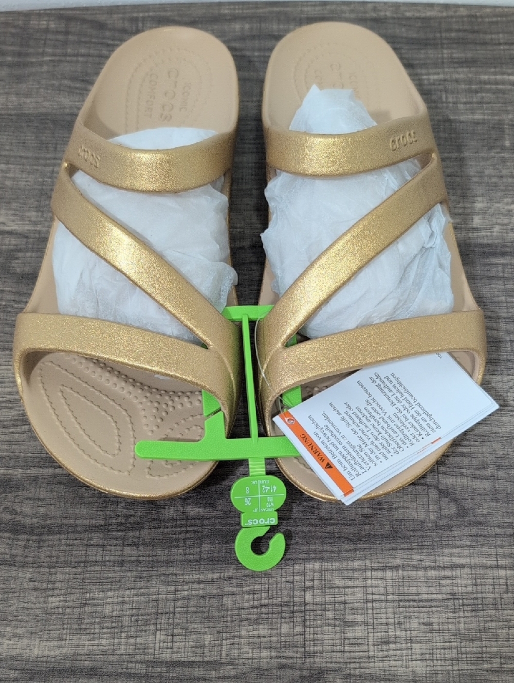 CROCS Women's Metallic Gold Multi-Strap Slide Sandals